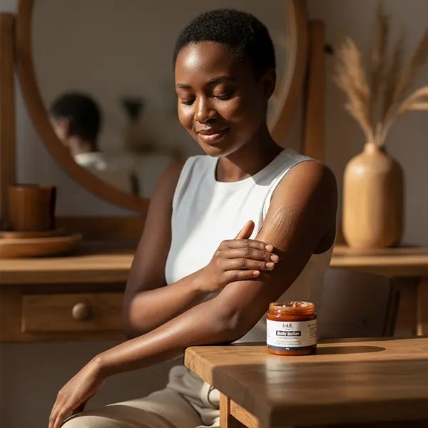 Applying Kaik Body Butter on arms